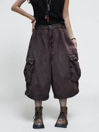 Vintage Washed Cropped Cargo Harem Pants
