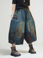 Patchwork Denim Harem Pants