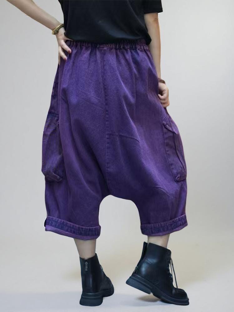 Loose Denim Harem Pants  | Oversized Cargo Pants | Boho Drop CrotchTrousers | Unisex Streetwear