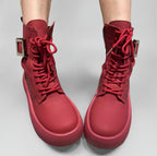 Red Leather Combat Boots
