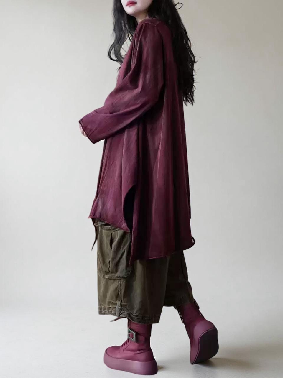 Hand Dyed Cotton Tunic Top | Asymmetrical Art Shirt, Oversized Fit