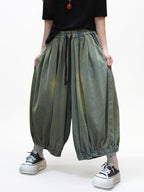 Elastic waist cotton denim harem pants