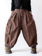 Vintage rose brown balloon workwear pants with oversized cargo pockets and a relaxed fit.