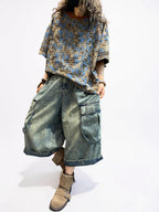Distressed Double-Layer Cut Fabric Top