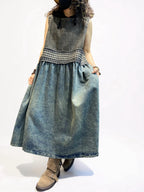 Vintage Washed Denim Midi Dress