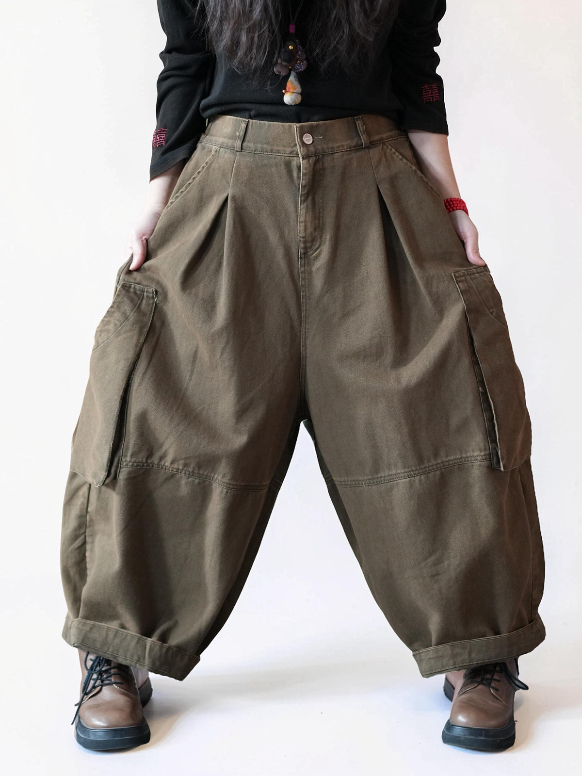 Vintage Washed Workwear Pants | High Waist Balloon Jeans, Artisan Dyed Cargo Style
