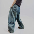 Washed Denim Harem Pants, Wide Leg Drop Crotch, Boho Streetwear Trousers, Two Sizes Available