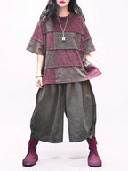 Patchwork Harem Pants: Washed Denim Look, Relaxed wide leg, Boho Style