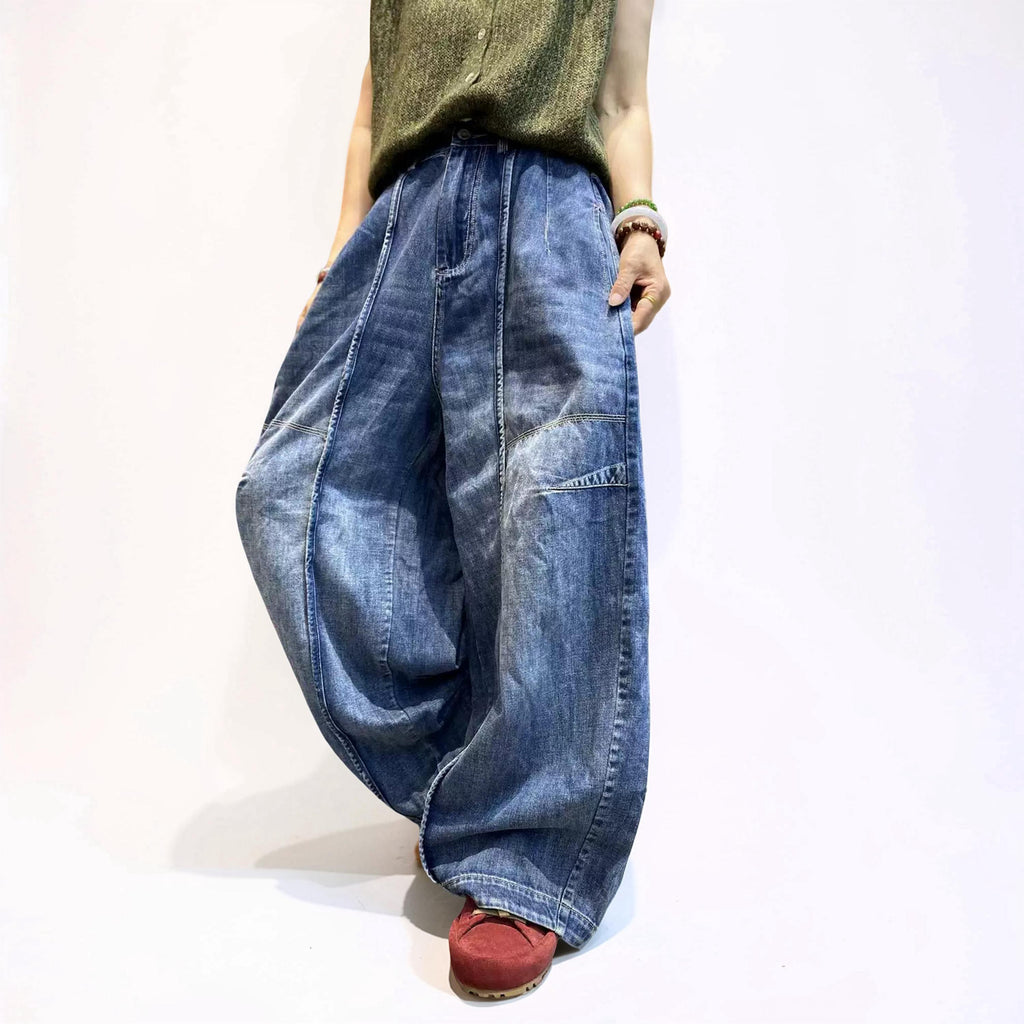 Japanese Balloon Denim Pants | Oversized Barrel Leg Jeans | Artisan Vintage Wash