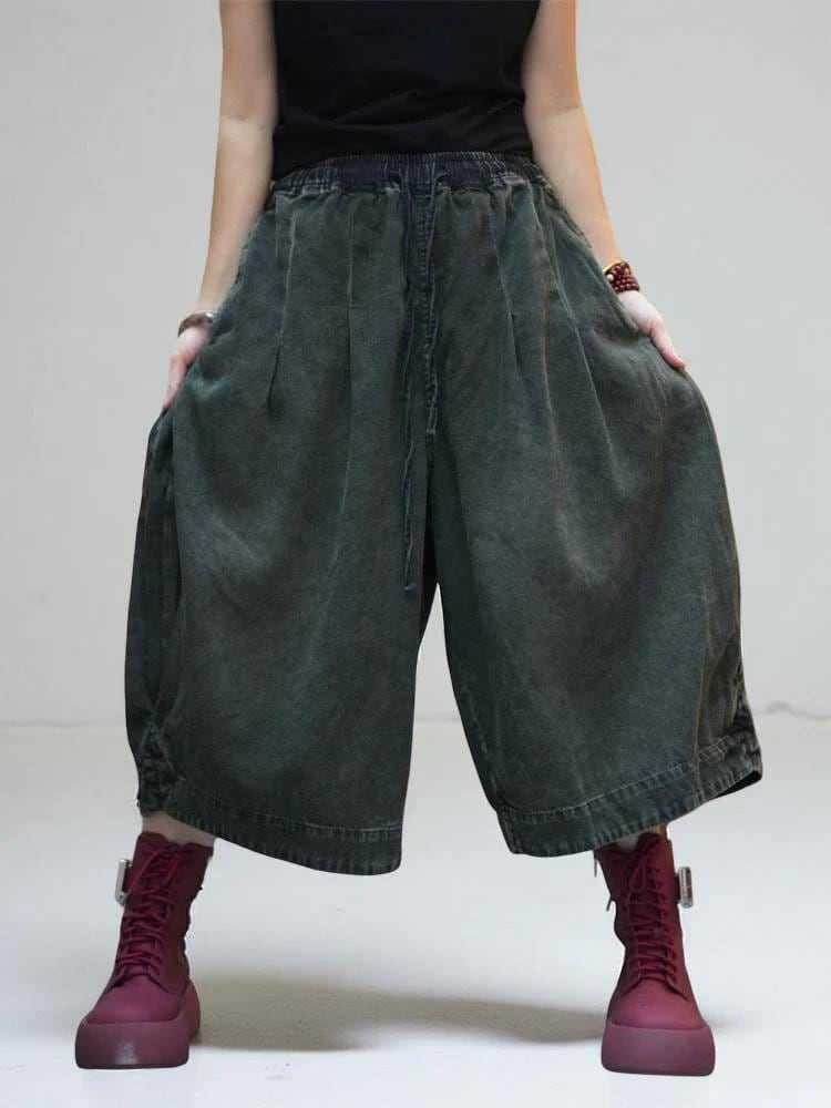 Patchwork Harem Pants: Washed Denim Look, Relaxed wide leg, Boho Style