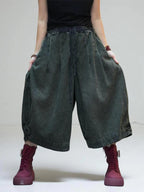 Patchwork Harem Pants: Washed Denim Look, Relaxed wide leg, Boho Style