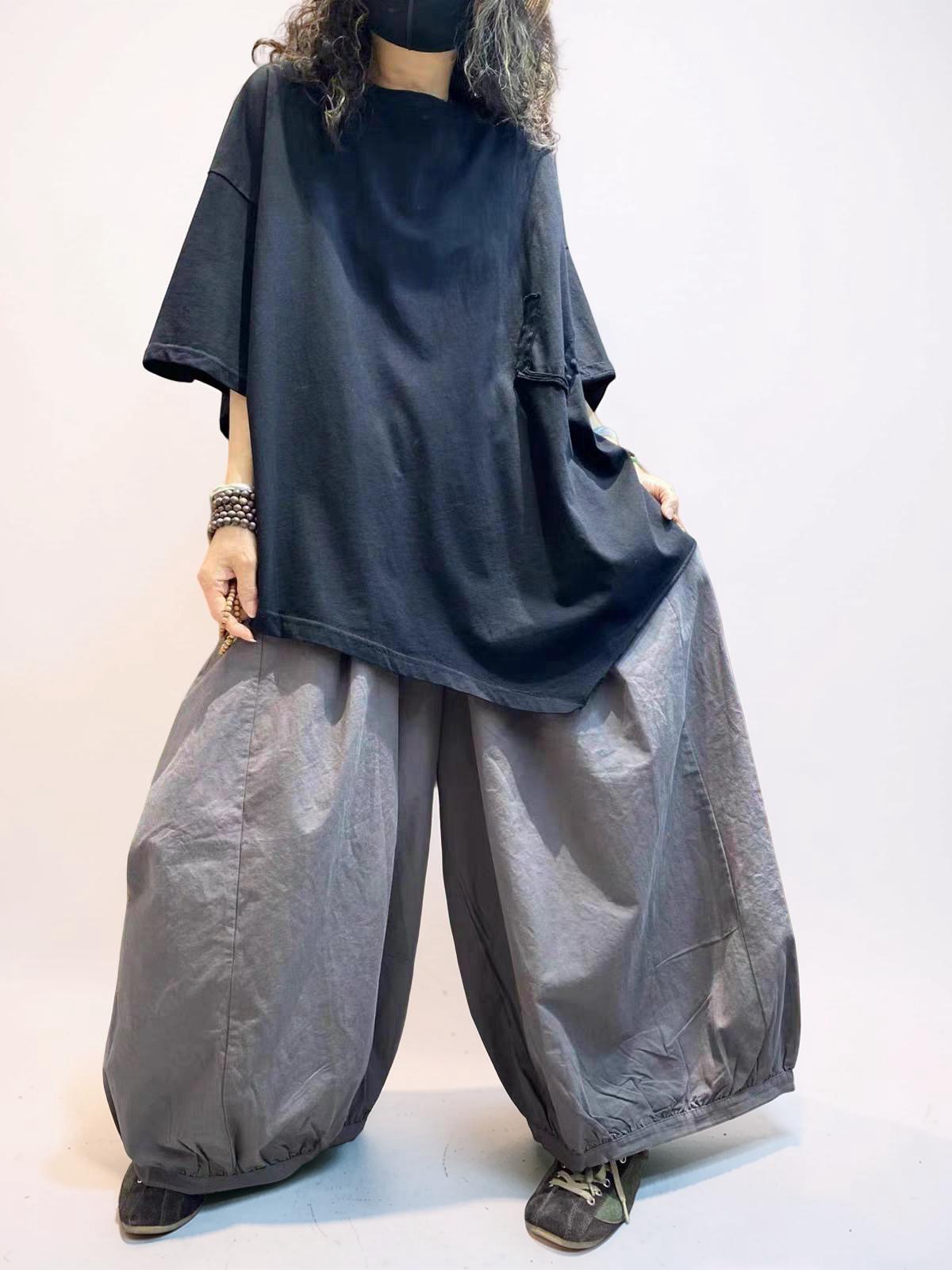 Oversized Asymmetrical Cotton T-Shirt | Japanese Avant Garde Loose Tee | Boho Minimalist Tunic | Plus Size Black Gray Top | Unisex
