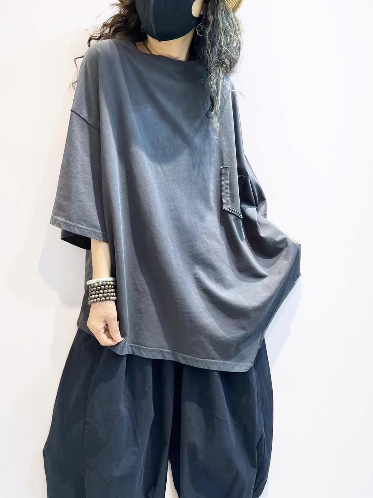 Oversized Asymmetrical Cotton T-Shirt | Japanese Avant Garde Loose Tee | Boho Minimalist Tunic | Plus Size Black Gray Top | Unisex