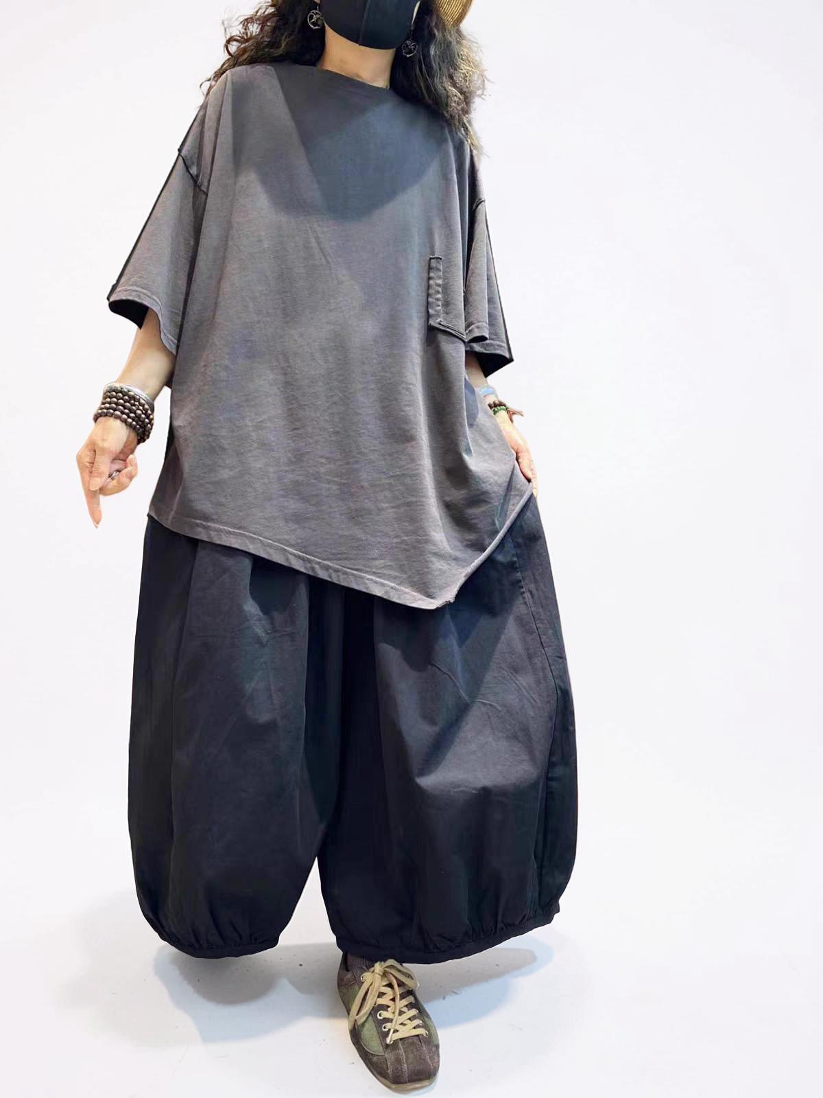 Oversized Asymmetrical Cotton T-Shirt | Japanese Avant Garde Loose Tee | Boho Minimalist Tunic | Plus Size Black Gray Top | Unisex