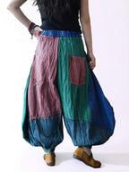 Patchwork Balloon Pants, Oversized Cotton Harem, Boho Lagenlook, Elastic Waist