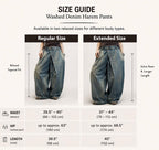 Washed Denim Harem Pants, Wide Leg Drop Crotch, Boho Streetwear Trousers, Two Sizes Available