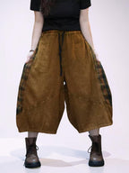 Washed Cotton Linen Patchwork Two-Piece Set, Oversized Top & Balloon Pants, Boho Artsy Outfit