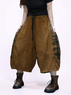 Washed Cotton Linen Patchwork Two-Piece Set, Oversized Top & Balloon Pants, Boho Artsy Outfit