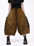 Washed Cotton Linen Patchwork Two-Piece Set, Oversized Top & Balloon Pants, Boho Artsy Outfit