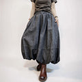 Double-Layer Denim Balloon Pants, High-Waist Wide Leg, Pleated Avant Garde (Washed Charcoal)