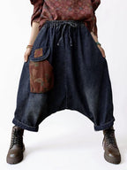Baggy Harem Jeans: Drop Crotch Denim Pants with Patch Pocket