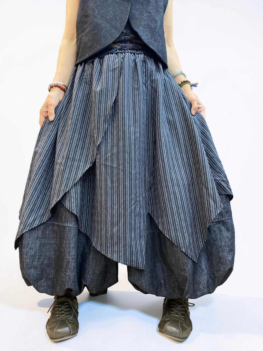 Striped Asymmetrical Overlay Skirt, Boho Layering Piece, Irregular Draped Overskirt