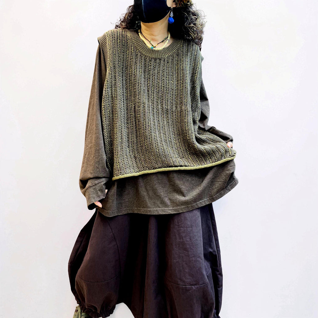 Oversized Textured Knit Vest, Loose Layering Top, Boho Lagenlook Sweater Vest