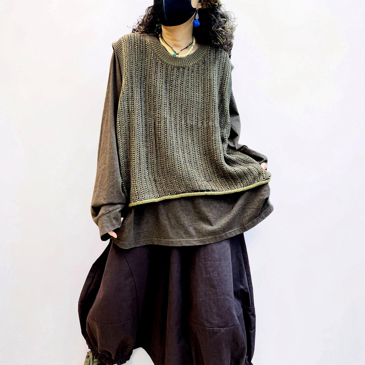 Oversized Textured Knit Vest, Loose Layering Top, Boho Lagenlook Sweater Vest