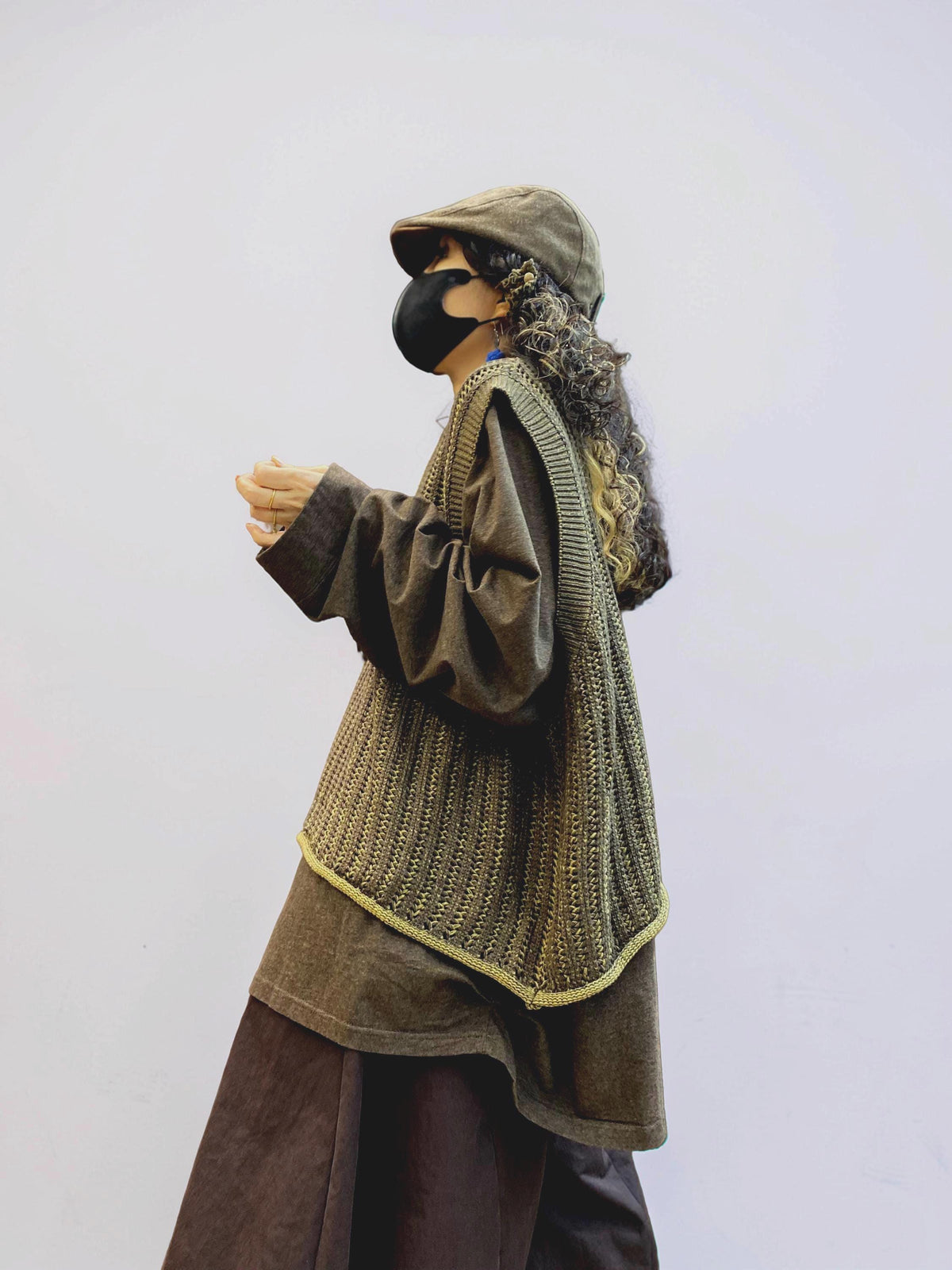 Oversized Textured Knit Vest, Loose Layering Top, Boho Lagenlook Sweater Vest
