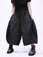 Washed Cotton Linen Patchwork Two-Piece Set, Oversized Top & Balloon Pants, Boho Artsy Outfit