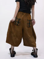 Washed Cotton Linen Patchwork Two-Piece Set, Oversized Top & Balloon Pants, Boho Artsy Outfit