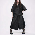 Washed Cotton Linen Patchwork Two-Piece Set, Oversized Top & Balloon Pants, Boho Artsy Outfit