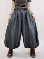 Double-Layer Denim Balloon Pants, High-Waist Wide Leg, Pleated Avant Garde (Washed Charcoal)