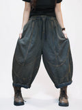 Lightweight Denim Harem Pants, Patchwork Balloon Trousers, Drop Crotch Fit