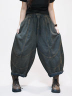 Lightweight Denim Harem Pants, Patchwork Balloon Trousers, Drop Crotch Fit