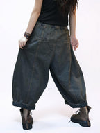 Lightweight Denim Harem Pants, Patchwork Balloon Trousers, Drop Crotch Fit