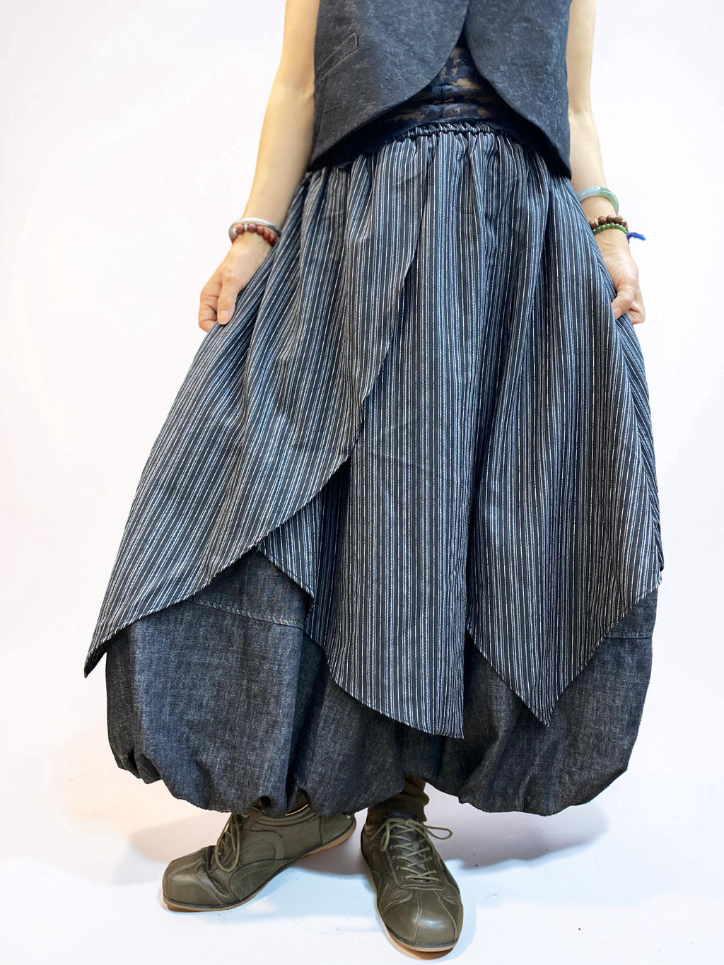 Striped Asymmetrical Overlay Skirt, Boho Layering Piece, Irregular Draped Overskirt