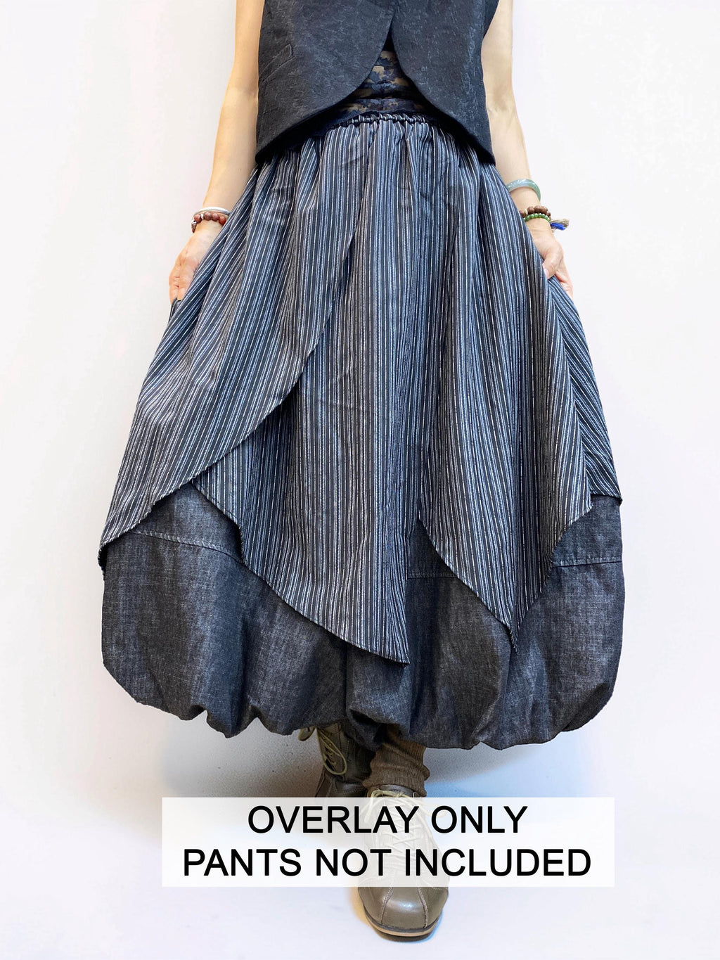 Striped Asymmetrical Overlay Skirt, Boho Layering Piece, Irregular Draped Overskirt