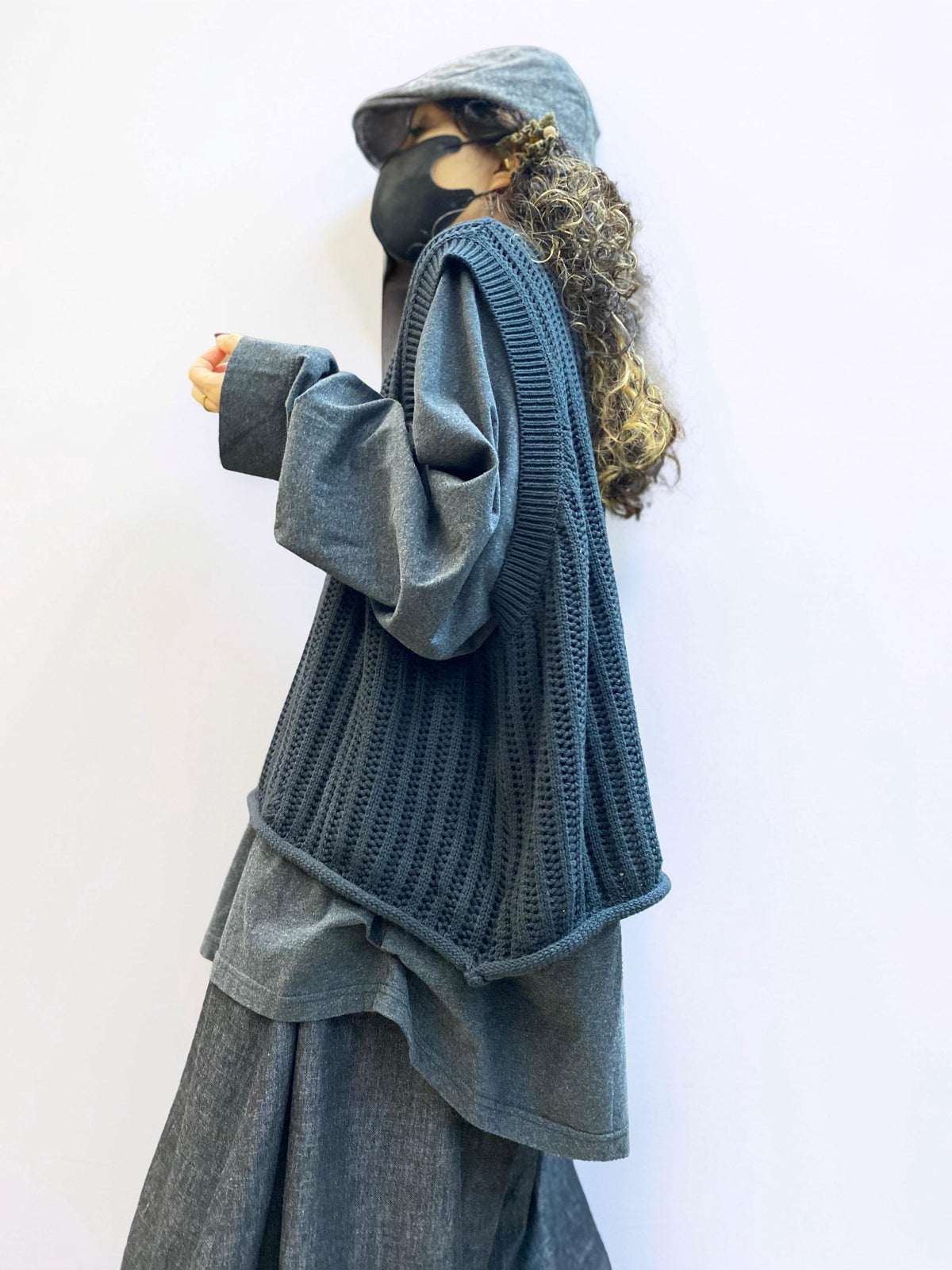 Oversized Textured Knit Vest, Loose Layering Top, Boho Lagenlook Sweater Vest