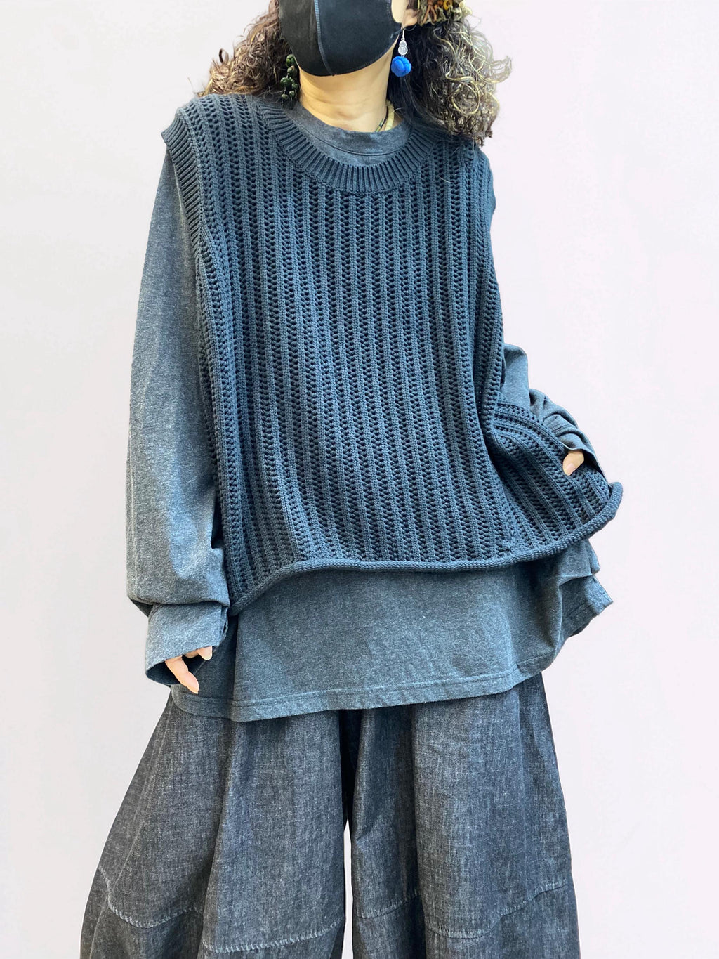 Oversized Textured Knit Vest, Loose Layering Top, Boho Lagenlook Sweater Vest