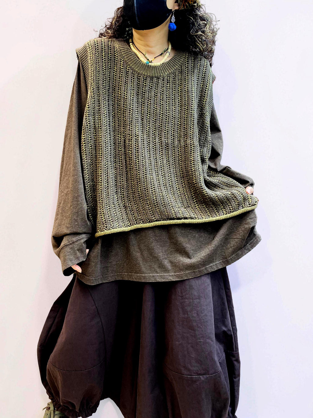 Oversized Textured Knit Vest, Loose Layering Top, Boho Lagenlook Sweater Vest