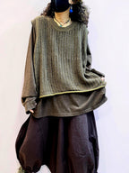 Oversized Textured Knit Vest, Loose Layering Top, Boho Lagenlook Sweater Vest