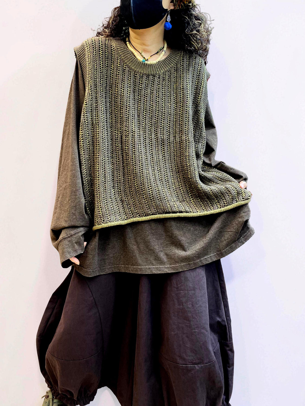 Oversized Textured Knit Vest, Loose Layering Top, Boho Lagenlook Sweater Vest