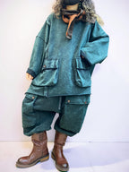 Vintage Washed Cotton Two Piece Set, Oversized Utility Top and Baggy Harem Pants, Avant Garde Streetwear