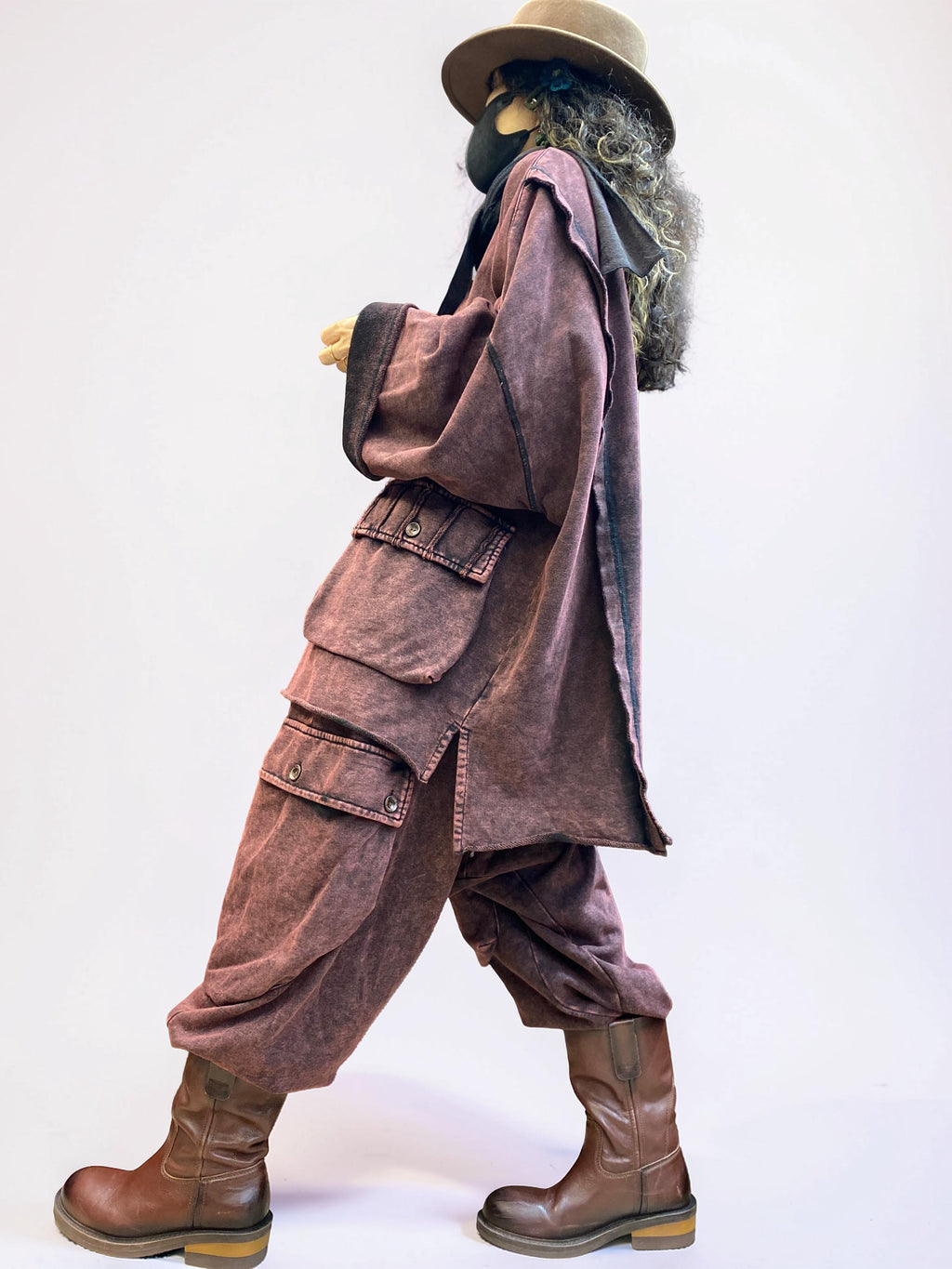 Vintage Washed Cotton Two Piece Set, Oversized Utility Top and Baggy Harem Pants, Avant Garde Streetwear