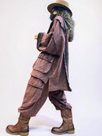 Vintage Washed Cotton Two Piece Set, Oversized Utility Top and Baggy Harem Pants, Avant Garde Streetwear
