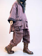 Vintage Washed Cotton Two Piece Set, Oversized Utility Top and Baggy Harem Pants, Avant Garde Streetwear