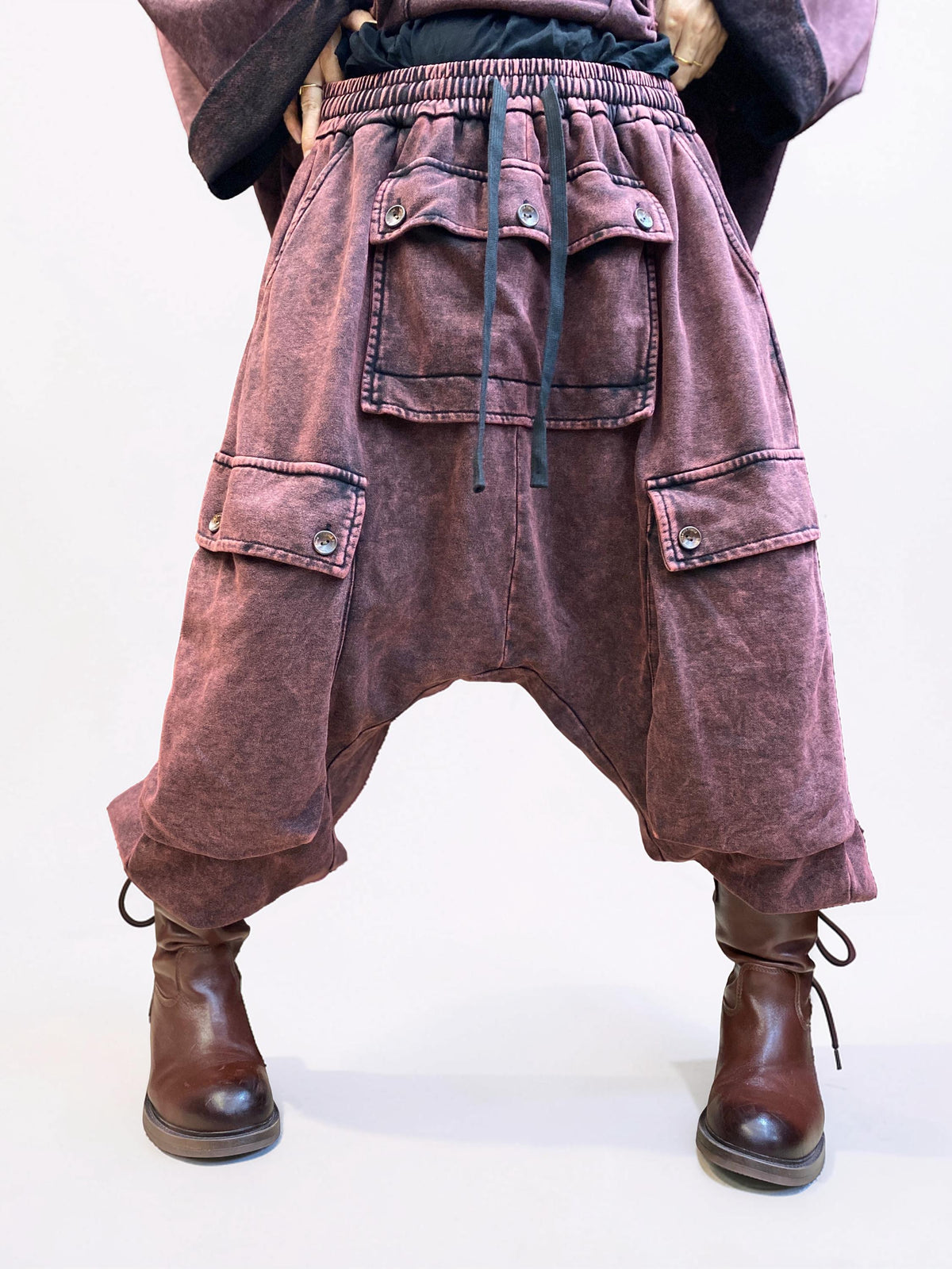 Vintage Washed Cotton Two Piece Set, Oversized Utility Top and Baggy Harem Pants, Avant Garde Streetwear