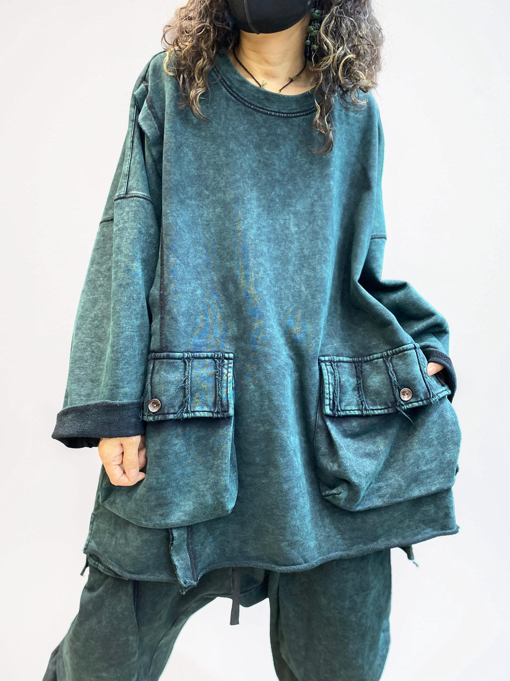 Vintage Washed Cotton Two Piece Set, Oversized Utility Top and Baggy Harem Pants, Avant Garde Streetwear