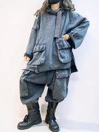 Vintage Washed Cotton Two Piece Set, Oversized Utility Top and Baggy Harem Pants, Avant Garde Streetwear